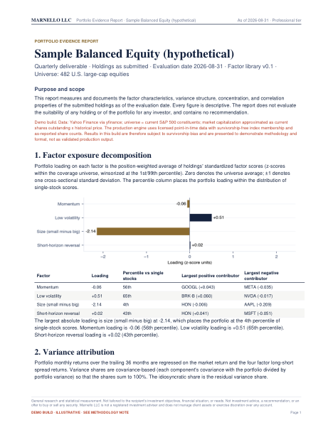 Portfolio Evidence Report sample, page 1